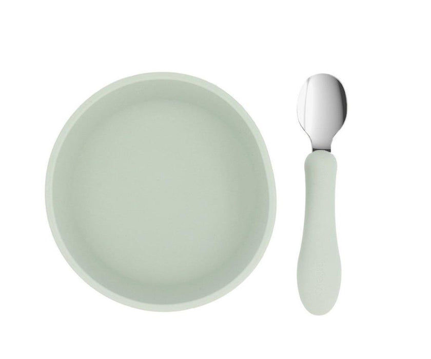 Taça em Silicone com Ventosa e Colher em Inox Tutete Sage