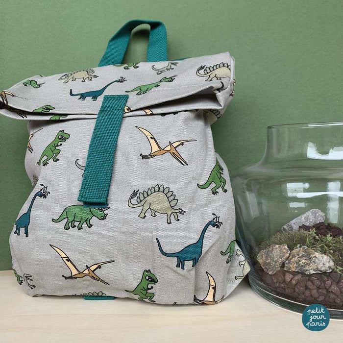 Mochila Roll Top Dinossauros Verde 30x28cm