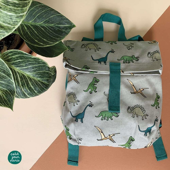 Mochila Petit Jour Mini Roll Top Dinosaurio verde