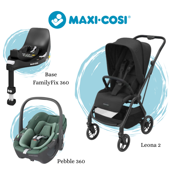 Pack Maxi-Cosi Leona² Essential Black + Pebble Essential Green + Base