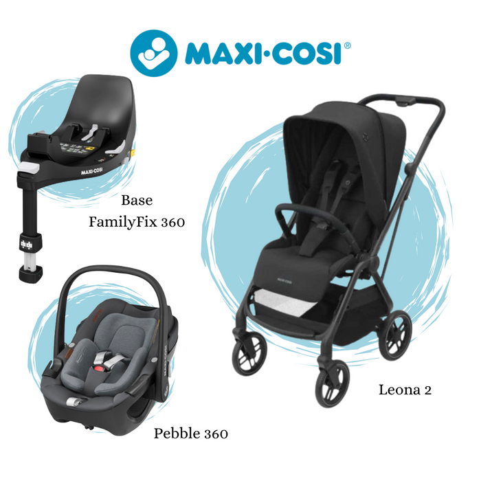 Pack Maxi-Cosi Leona² Essential Black + Pebble Luxe Twillic Grey + Base