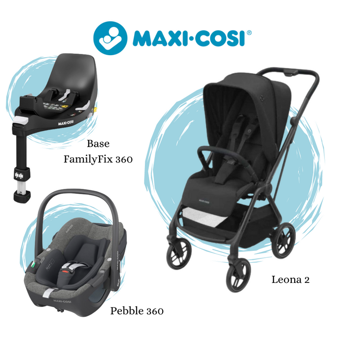 Maxi Cosi Pack Leona 2 Essential Negro+Pebble Select Gris+Base