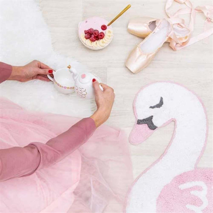 Sass &amp; Belle Alfombra Cisne Freya Blanco/Rosa 65x73,4 cm