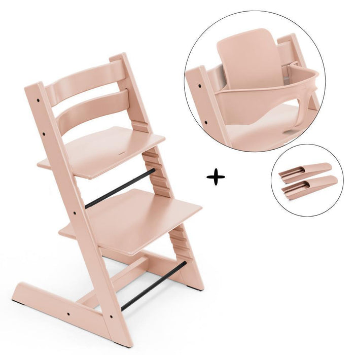 Pack Silla Papa Tripp Trapp en Madera Rosa Serene + Set Bebé² Rosa Serene