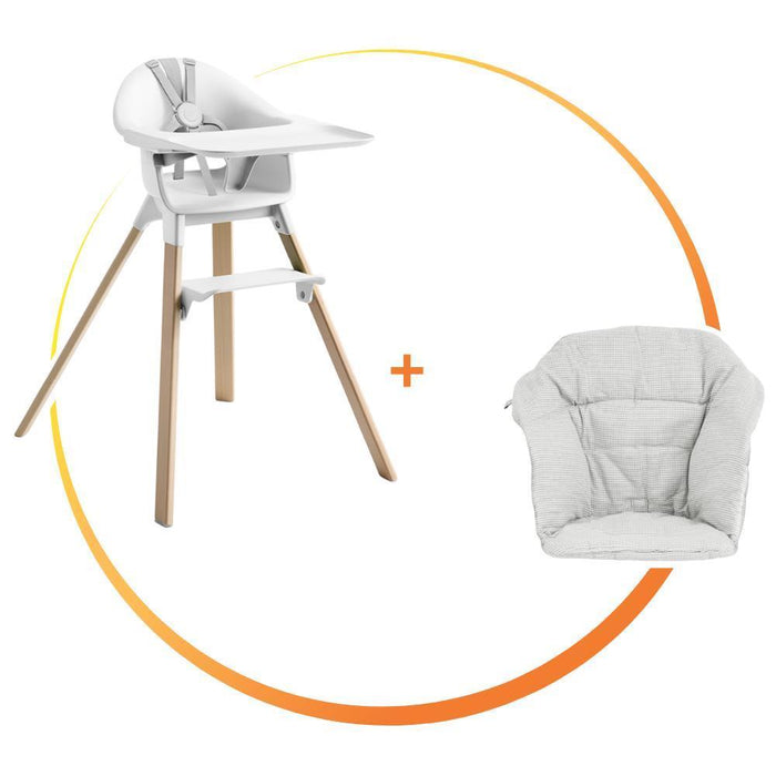 Pack Stokke Cadeira da Papa Clikk White + OFERTA: Almofada/Redutor Nordic Grey