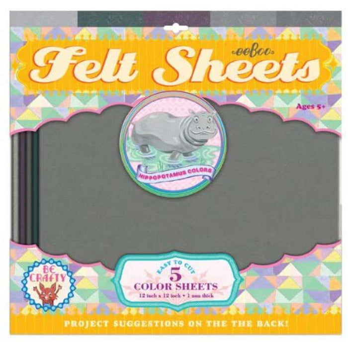 Eeboo Set of 5 sheets of Hippopotamus Felt