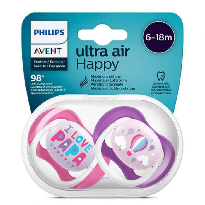 2 Chupetas Ultra Air Happy 6-18m Menina