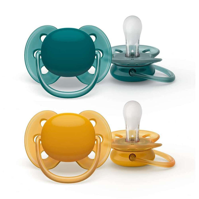 Avent 2 Ultra Soft Pacifiers Green and Ocher 6-18m