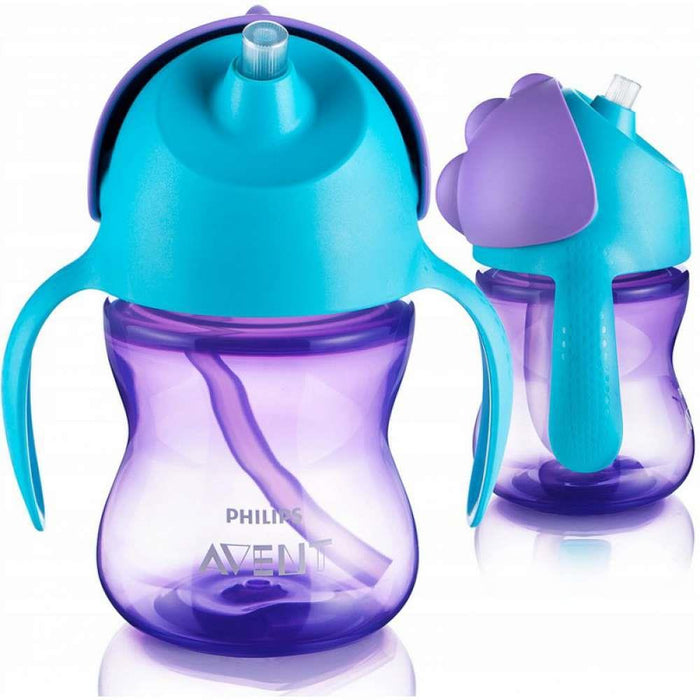 Avent Cup with Straw and Handles 9m+ Lilac/ Blue