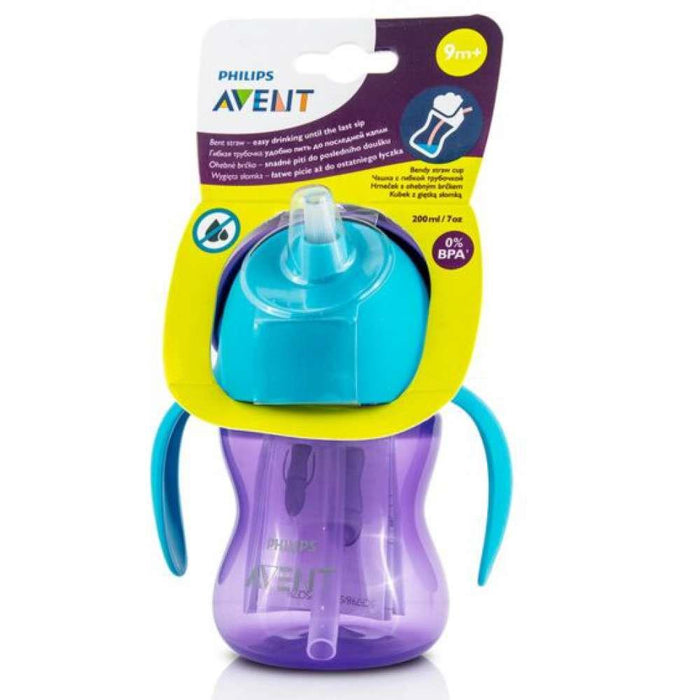 Avent Cup with Straw and Handles 9m+ Lilac/ Blue