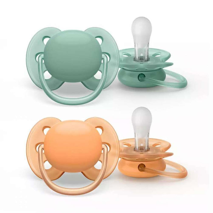 Avent 2 Ultra Soft Pacifiers Green and Ocher 0-6m