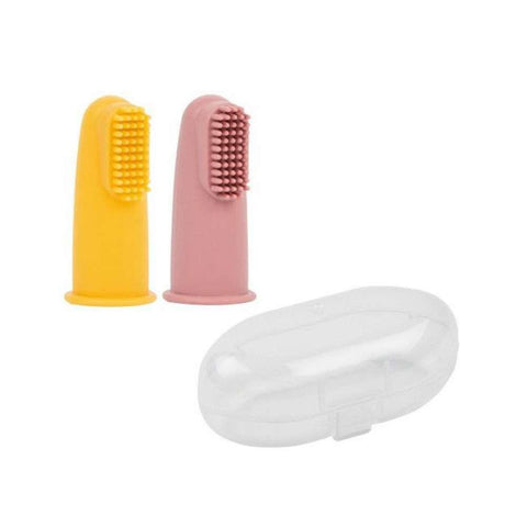 Nattou 2 cepillos de dientes para bebé con estuche amarillo/rosa